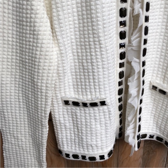 CAbi Gabriella Embellished Jeweled
Chiffon Waffle Knit Sweater Large - Picture 6 of 6